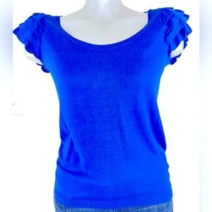 RED VALENTINO
Knit Scalloped Ruffle Short Sleeve Top